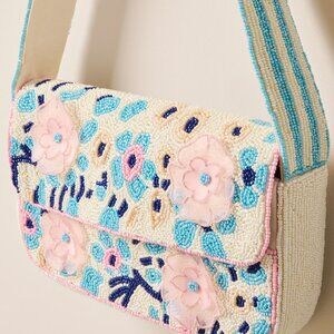 Viral Beaded Shoulder Bag Sherry Blue and Pink Floral NWT